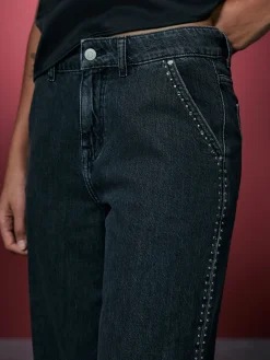 Next Grey Washed Black Embellished Studded High Rise Palazzo Wide Leg Jeans Sale