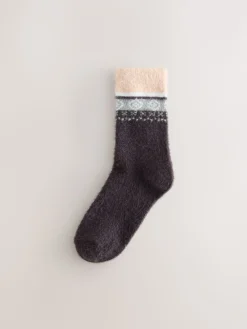 Next Grey/Pastel Fairisle Superhairy Cosy Socks 2 Pack Best