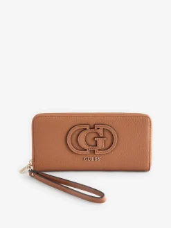 Guess Large Camel Laurel Saffiano Zip Around Purse New