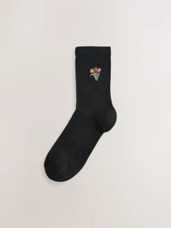 Next Hamish The Highland Cow / Tulips Embroidered Motif Ankle Socks 4 Pack Outlet