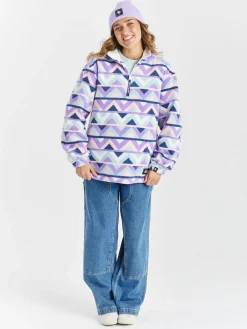 Harper & Lewis Cream & Navy Raver Retro Pattern Quarter Zip Fleece Hot