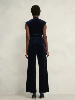 Hobbs Blue Olive Velvet Jumpsuit New