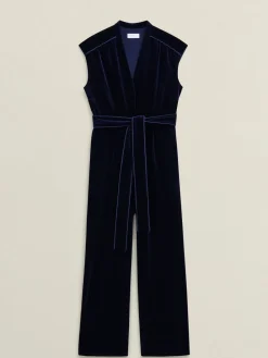Hobbs Blue Olive Velvet Jumpsuit New