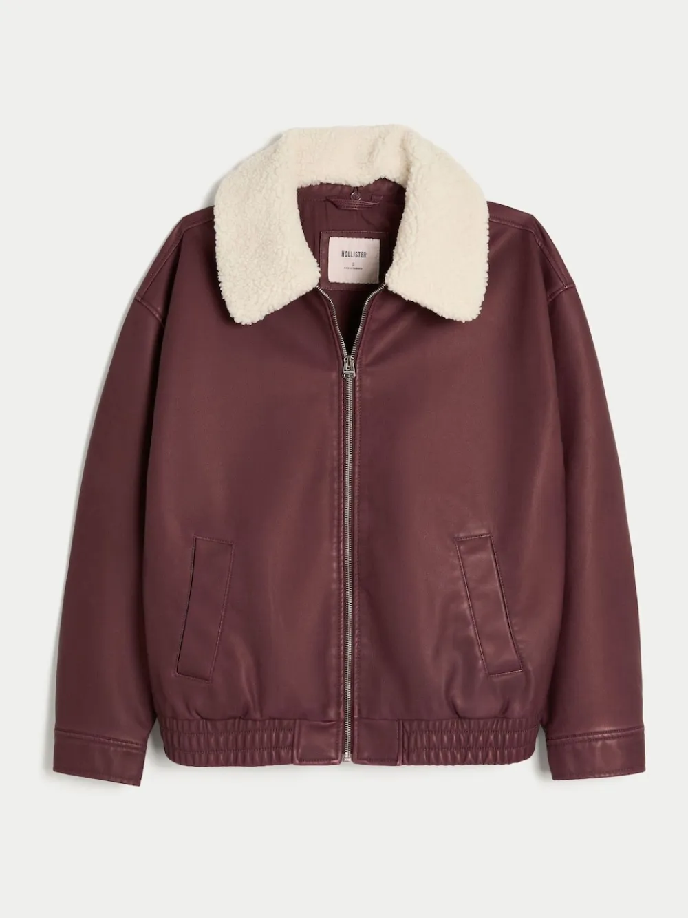 Hollister Faux Leather Bomber Jacket With Removable Collar Red Clearance