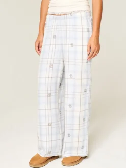 Hollister Flannel Check Pyjama Bottoms With Logo Waistband Blue Hot