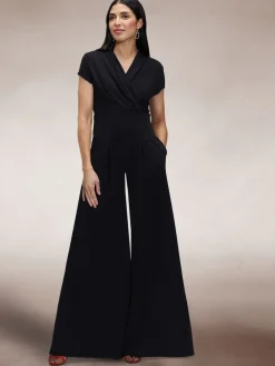 Hot Squash Black Cap Sleeved Wide Leg Jumpsuit Clearance
