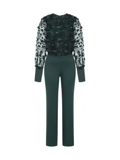 Hot Squash Green Ponte Jumpsuit with Blouson Sleeves Sale