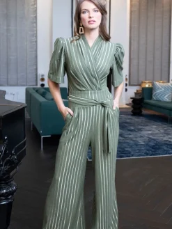 Hot Squash Green Wide Leg Gold Stripe Jumpsuit Sale