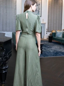 Hot Squash Green Wide Leg Gold Stripe Jumpsuit Sale
