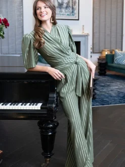 Hot Squash Green Wide Leg Gold Stripe Jumpsuit Sale