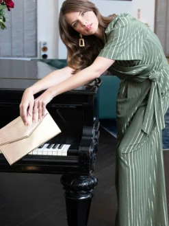 Hot Squash Green Wide Leg Gold Stripe Jumpsuit Sale