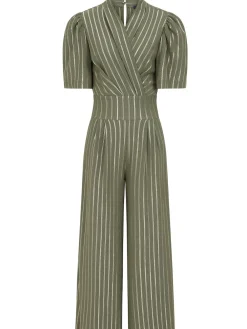 Hot Squash Green Wide Leg Gold Stripe Jumpsuit Sale