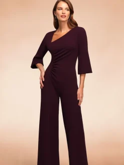Hot Squash Ruched Jumpsuit with Sleeves Purple Best