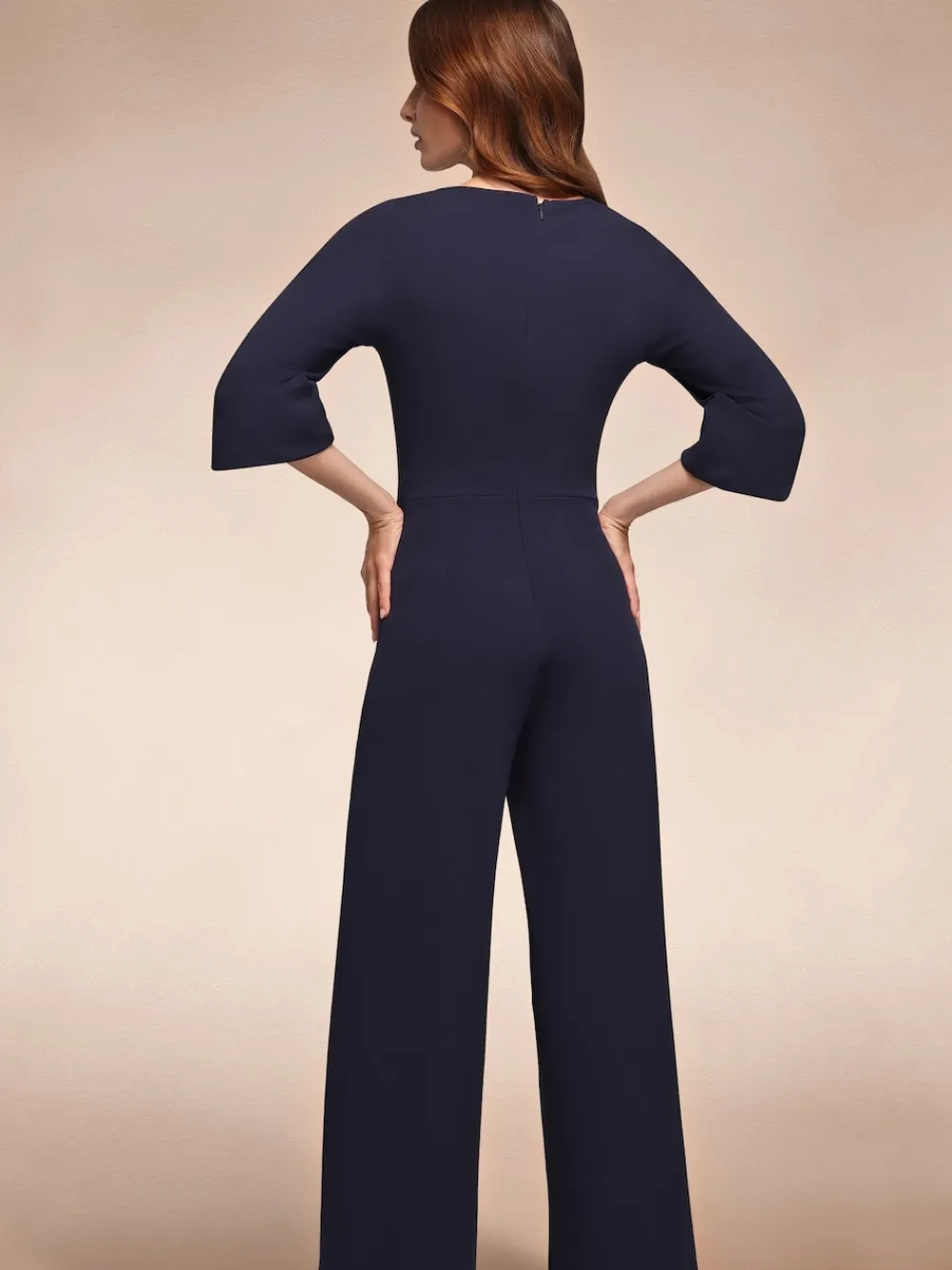 Hot Squash Ruched Jumpsuit with Sleeves Blue New