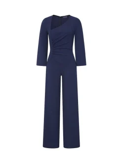 Hot Squash Ruched Jumpsuit with Sleeves Blue New