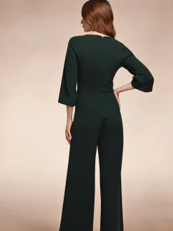 Hot Squash Ruched Jumpsuit with Sleeves Green