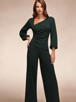 Hot Squash Ruched Jumpsuit with Sleeves Green