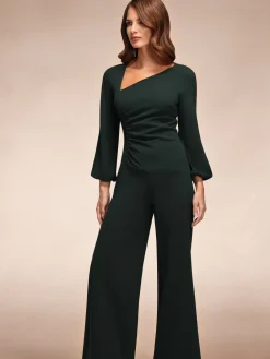 Hot Squash Ruched Jumpsuit with Sleeves Green
