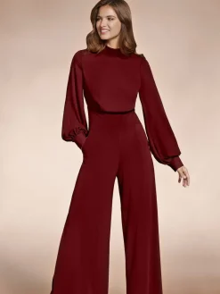 Hot Squash Wide Leg Jumpsuit with Blouson Sleeve Red Online