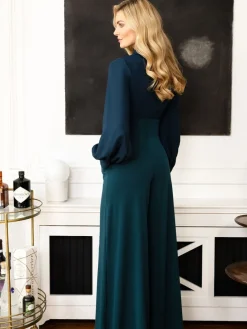 Hot Squash HotSquash Wide Leg Jumpsuit With Blouson Sleeve Blue Outlet