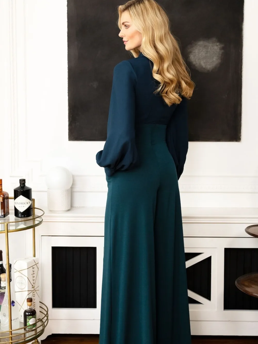 Hot Squash HotSquash Wide Leg Jumpsuit With Blouson Sleeve Blue Outlet