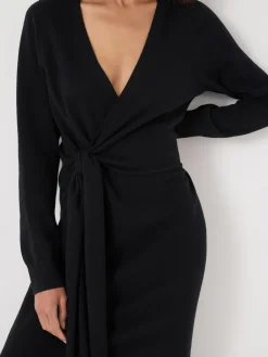 Hush Merino V-Neck Tie Detail Dress Black Outlet