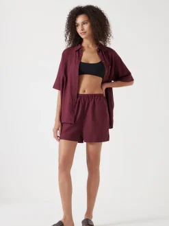 Hush Lana Linen Blend Shorts Burgundy Red Hot