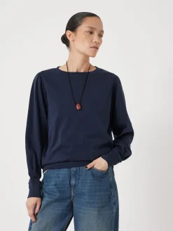 Hush Navy Blue Emily Puff Sleeve Jersey Top Online