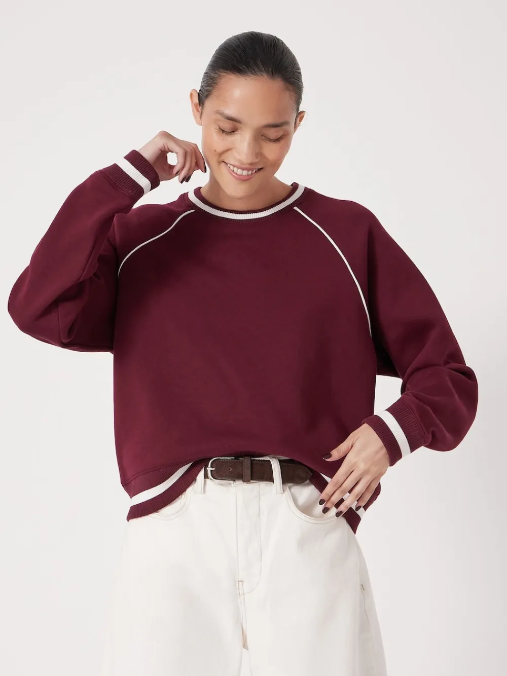 Hush Red Striped Rib Raglan Sweatshirt New