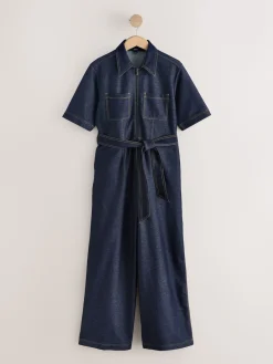 Next Indigo Blue Denim Jersey Jumpsuit Online