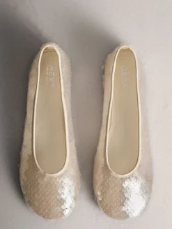 Next Forever Comfort® Round Toe Sequin Ballerina Flats Ivory Clearance