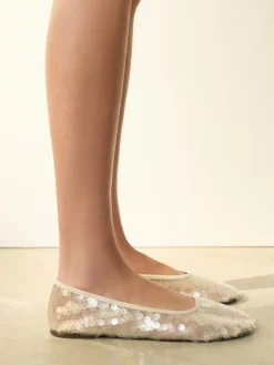 Next Forever Comfort® Round Toe Sequin Ballerina Flats Ivory Clearance