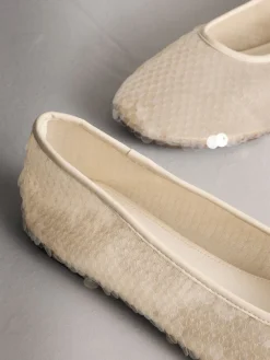 Next Forever Comfort® Round Toe Sequin Ballerina Flats Ivory Clearance