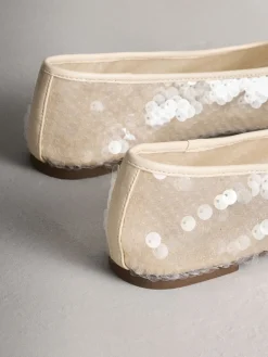 Next Forever Comfort® Round Toe Sequin Ballerina Flats Ivory Clearance