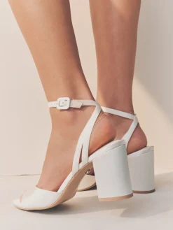 Next Forever Comfort® Wedding Round Toe Block Heel Bridal Sandals Ivory Hot