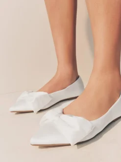 Next Ivory Forever Comfort® Wedding Point Toe Bow Bridal Ballet Shoes Discount