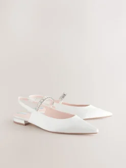 Next Ivory Wedding Point Toe Jewel Mary Jane Bridal Slingback Shoes Discount
