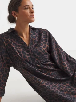 JD Williams Animal Collarless Placket 3/4 Sleeve Smock Dress New