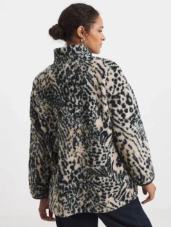 JD Williams Animal Print Longline Quarter Zip Borg Fleece New