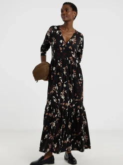 JD Williams Black Soft Touch Long Sleeve Notch Neck Dress New