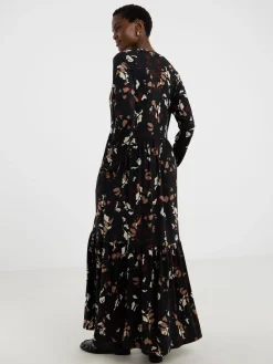 JD Williams Black Soft Touch Long Sleeve Notch Neck Dress New