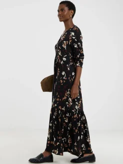 JD Williams Black Soft Touch Long Sleeve Notch Neck Dress New