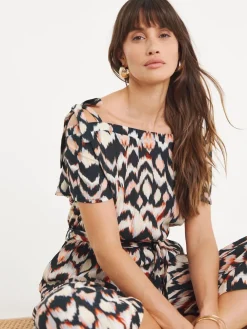 JD Williams Black/White Crinkle Tie Strap Jumpsuit