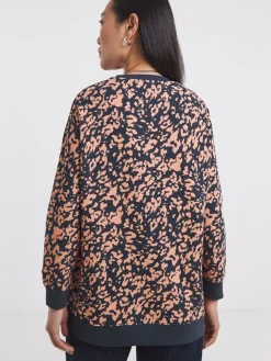 JD Williams Orange Leopard Print Side Zip Longline Sweatshirt New