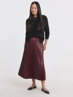 JD Williams Red PU Pleated Midi Skirt Online