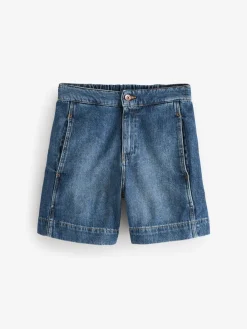 Jigsaw Finton Denim Seam Detail Shorts Blue Clearance