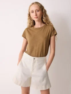 Jigsaw Finton Denim Seam Detail Shorts Cream Online