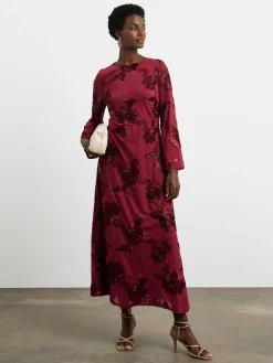 Joanna Hope Burgundy Red Magisculpt Textured Floral Maxi Dress Clearance