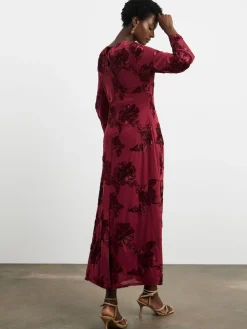 Joanna Hope Burgundy Red Magisculpt Textured Floral Maxi Dress Clearance