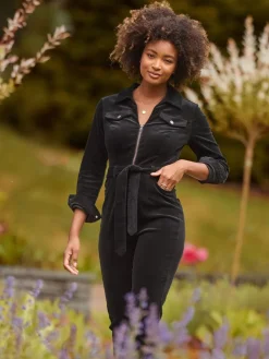 Joe Browns Black Petite Stretch Fit Darcy Cord Jumpsuit Clearance